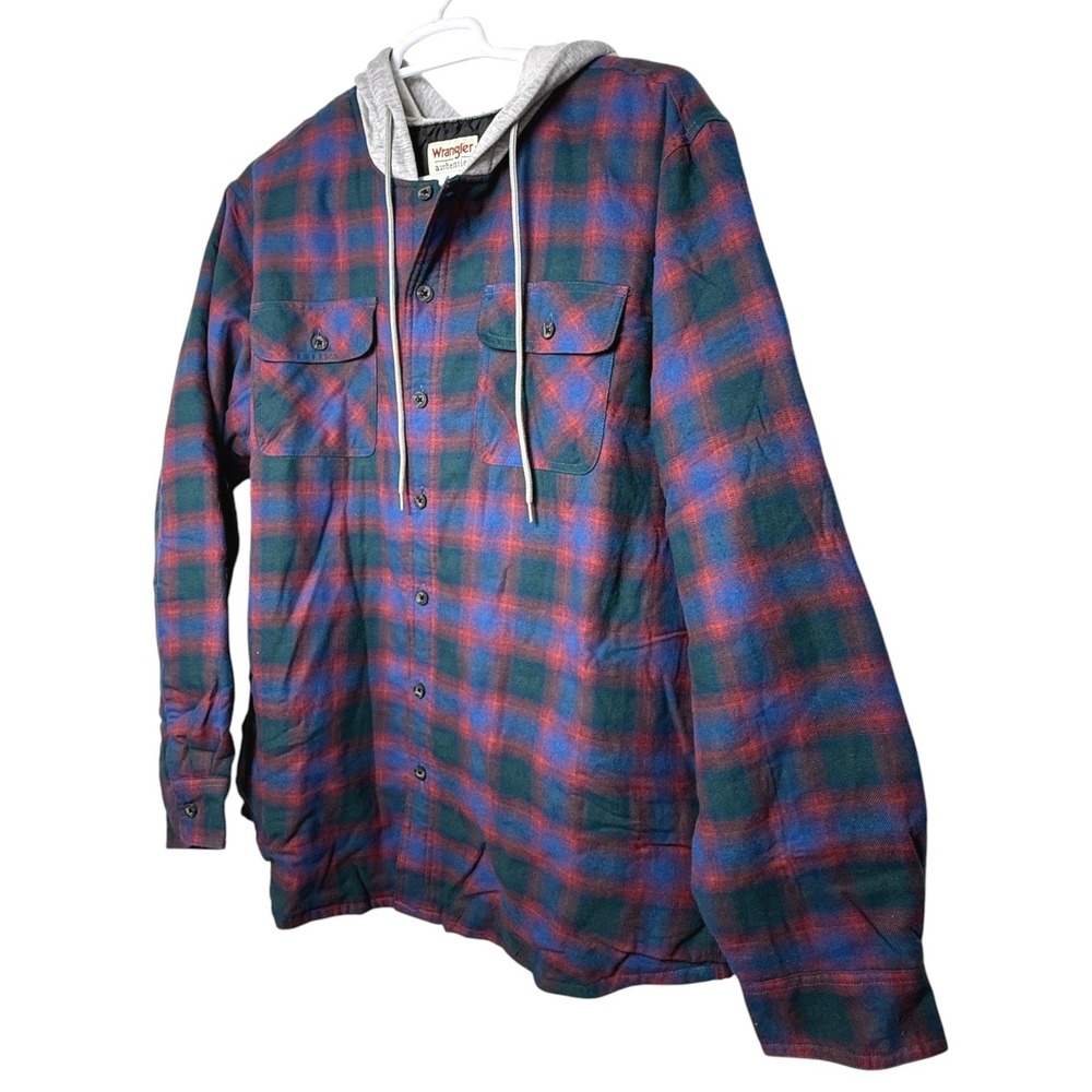 Wrangler Authentics Mens XL Quilted Lined Flannel Hooded Shirt Jacket Plaid NWT - Picture 6 of 16